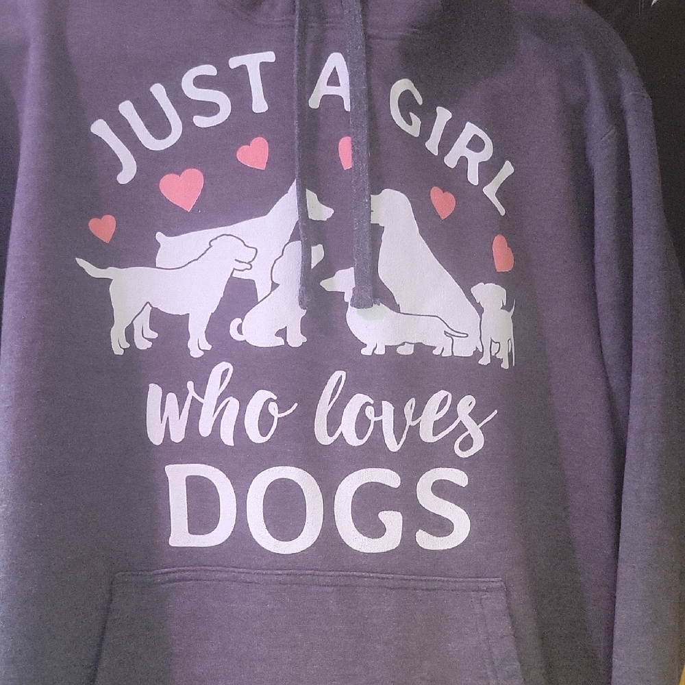 Just A Girl Who Loves Dogs Hoodie - Grey with Pink & White Print For Human Adult
